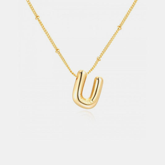 Gold-Plated Bubble Initial Necklace Style U One Size