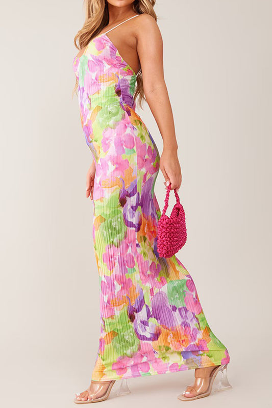 Backless Printed Maxi Cami Dress