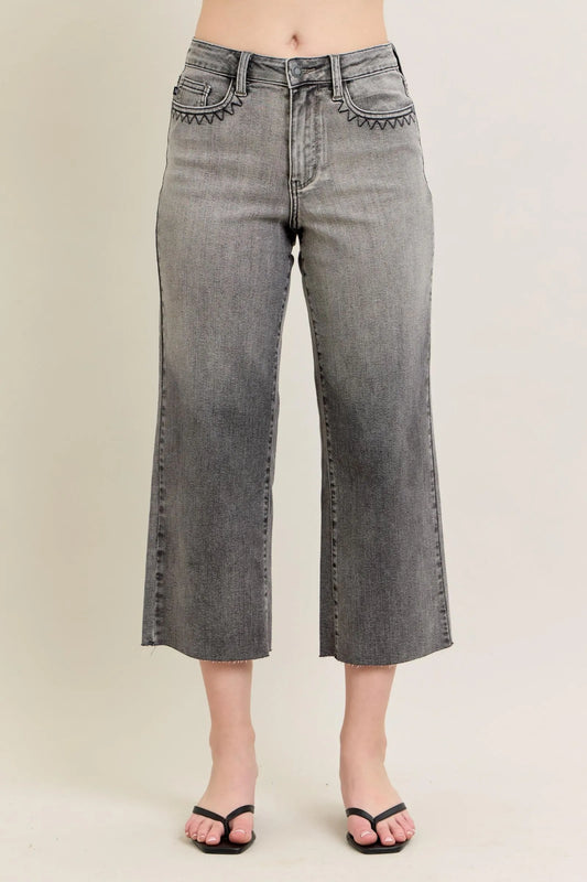 Judy Blue Full Size Wide Leg Capris Jeans Plus Size Gray