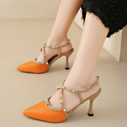 Point Toe Stiletto Pumps Tangerine