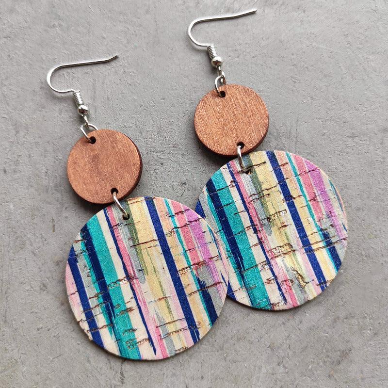Round Shape Wooden Dangle Earrings Style B One Size