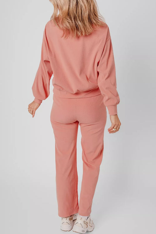 Ribbed Round Neck Top and Pants Set