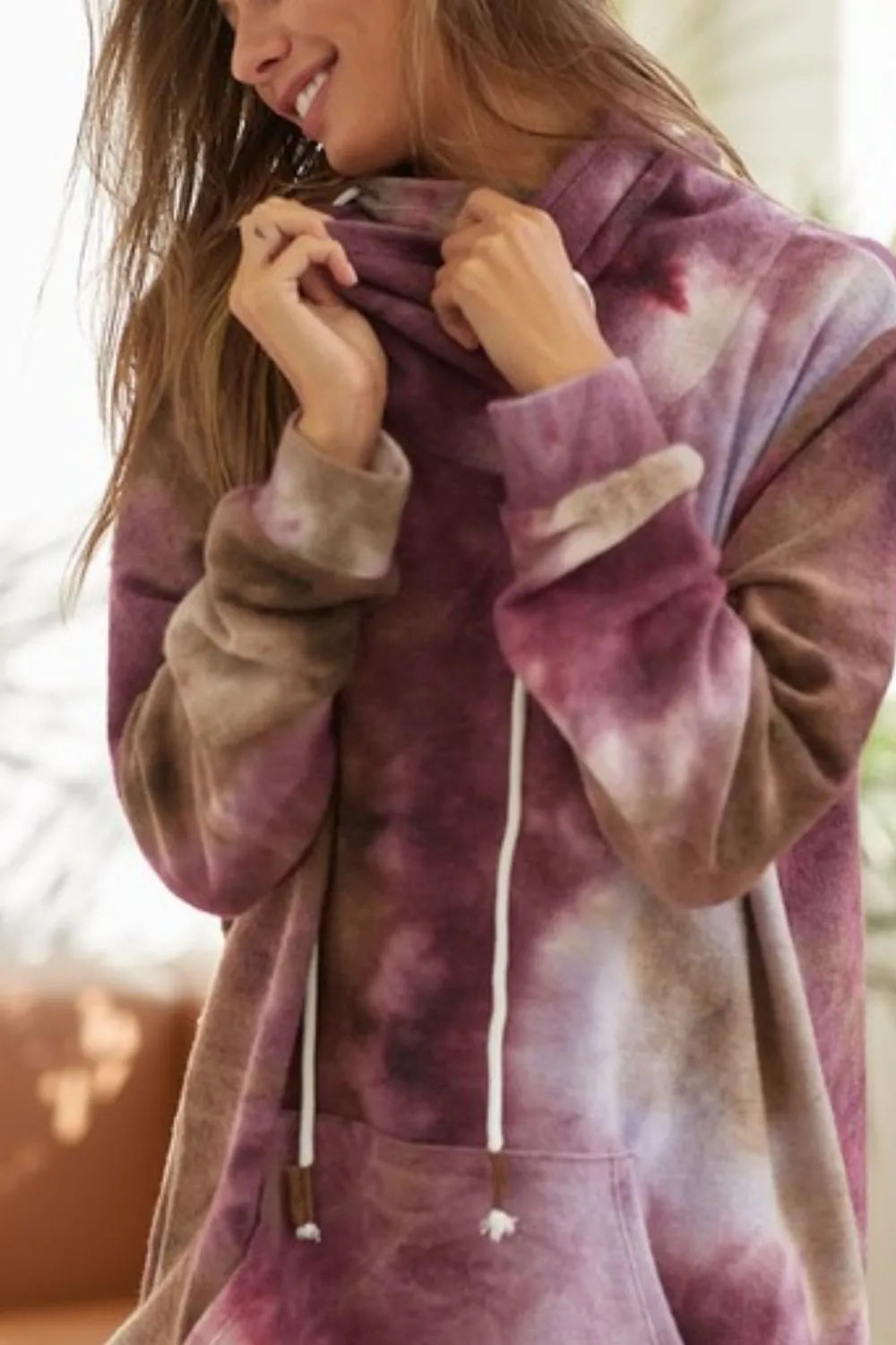 BiBi Brushed Tie Dye Overlapped Turtle Neck Sweatshirt