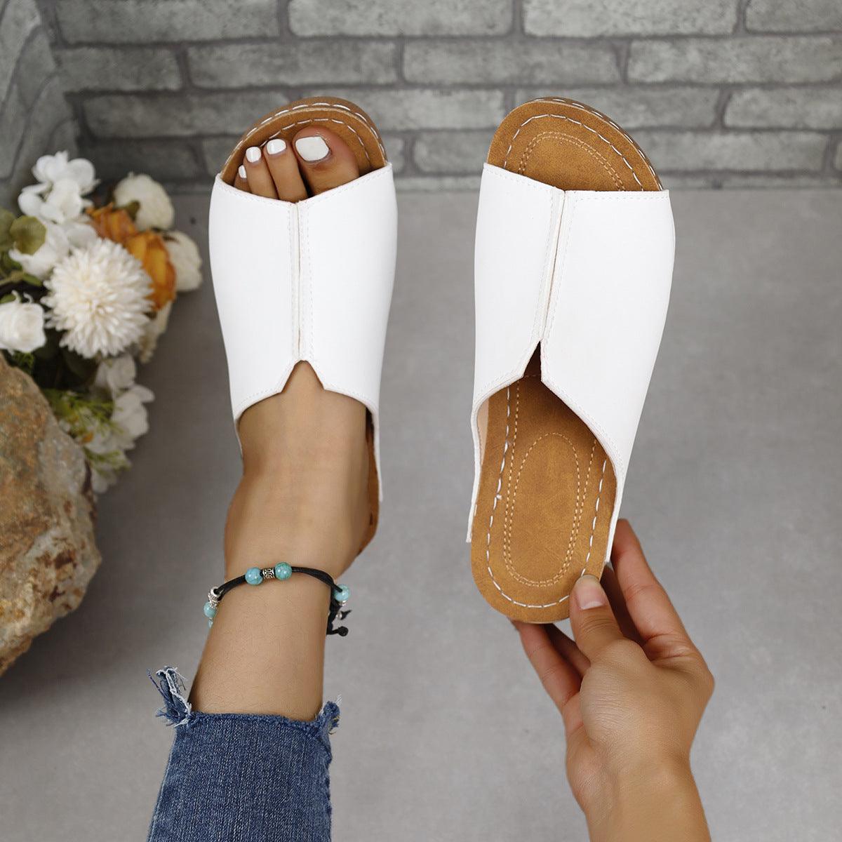 PU Leather Open Toe Sandals White