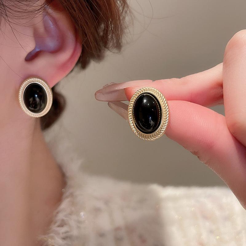 Alloy Gemstone Stud Earrings Gold One Size