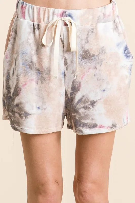 BiBi Tie Dye Terry Shorts with Drawstring TAUPE