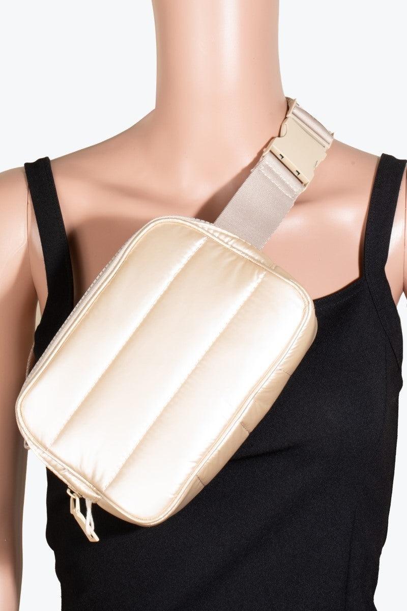 Fame Quilted Nylon Crossbody Bag Cream One Size