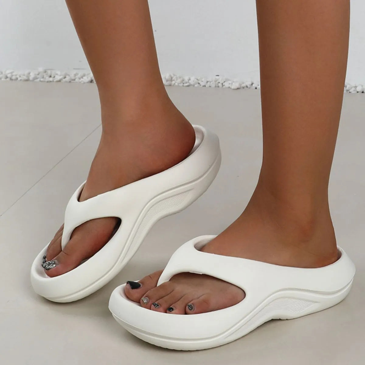 Toe Post Platform Slippers White