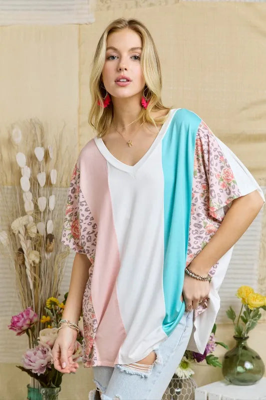 ADORA Colorblock Casual Knit Tunic Top