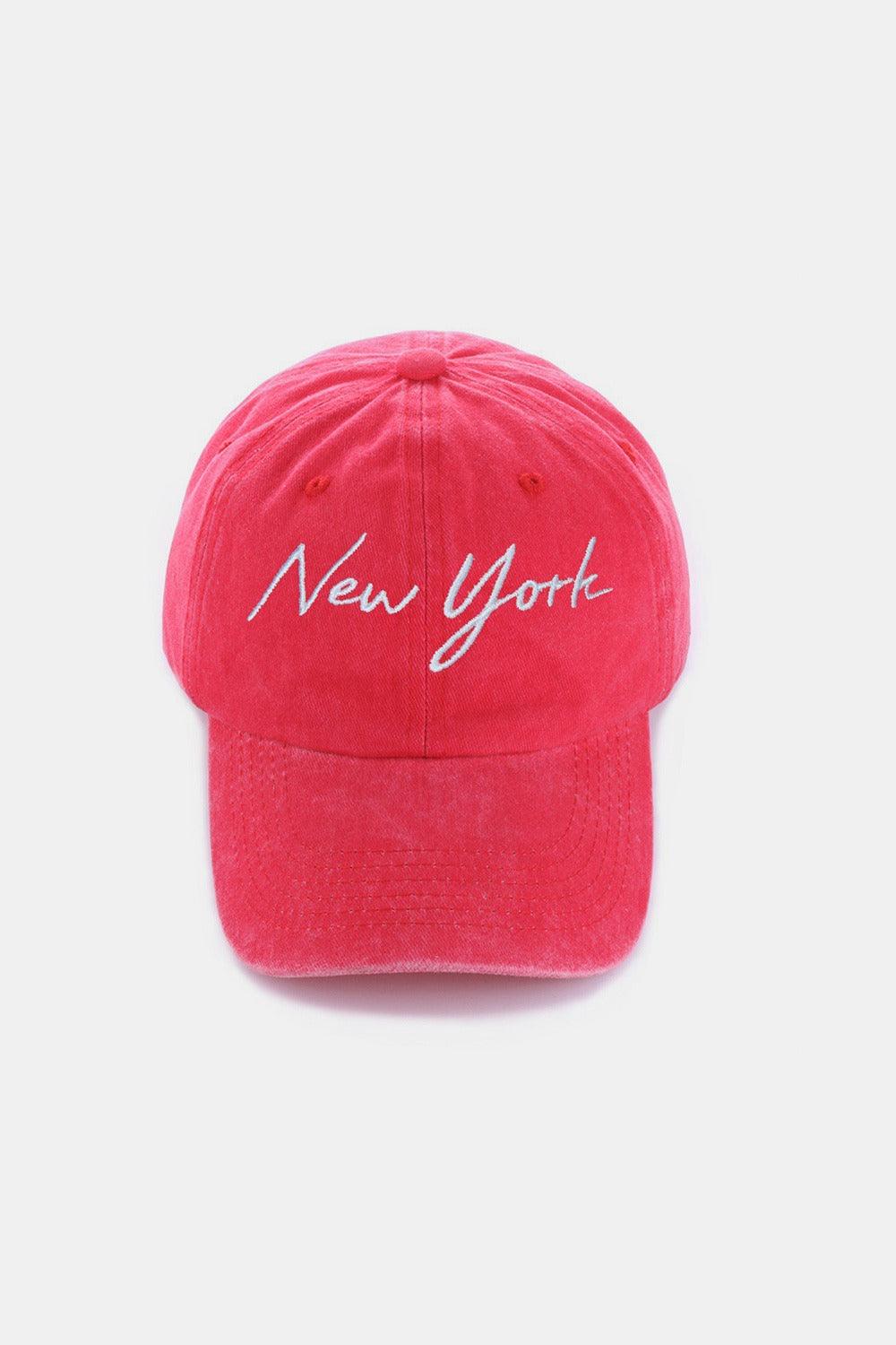 Zenana Washed Embroidered City Baseball Cap New York Red One Size
