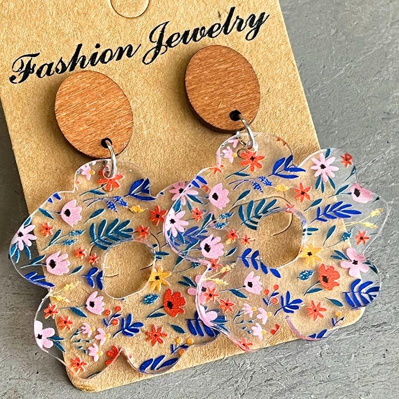 Flower Shape Acrylic Dangle Earrings Style F One Size