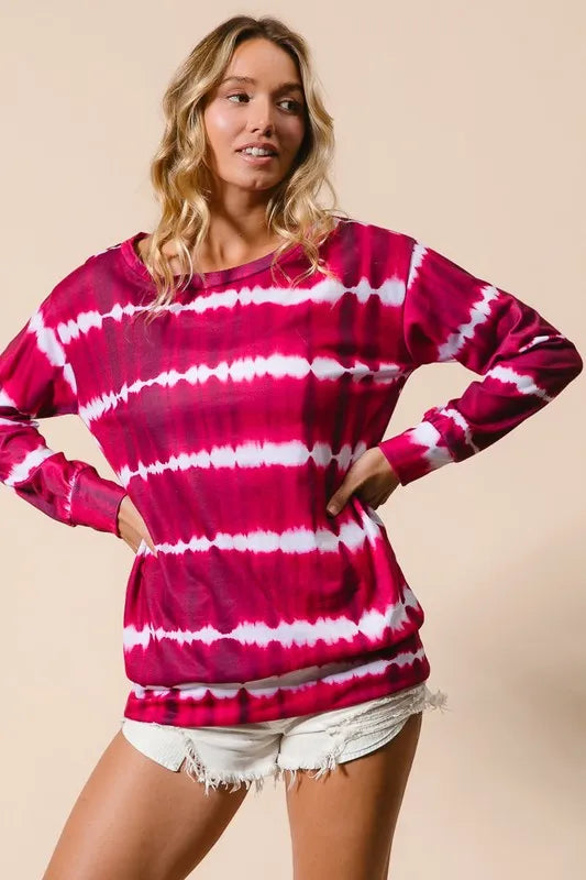 BiBi Tie Dye Print Terry Sweatshirt FUCHSIA