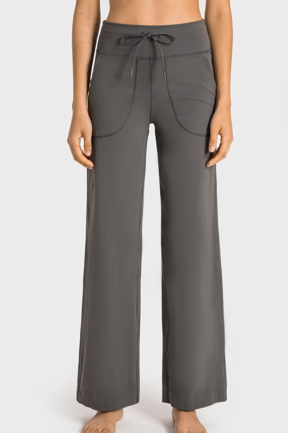 Millennia Drawstring Waist Wide Leg Sports Pants with Pockets Gray