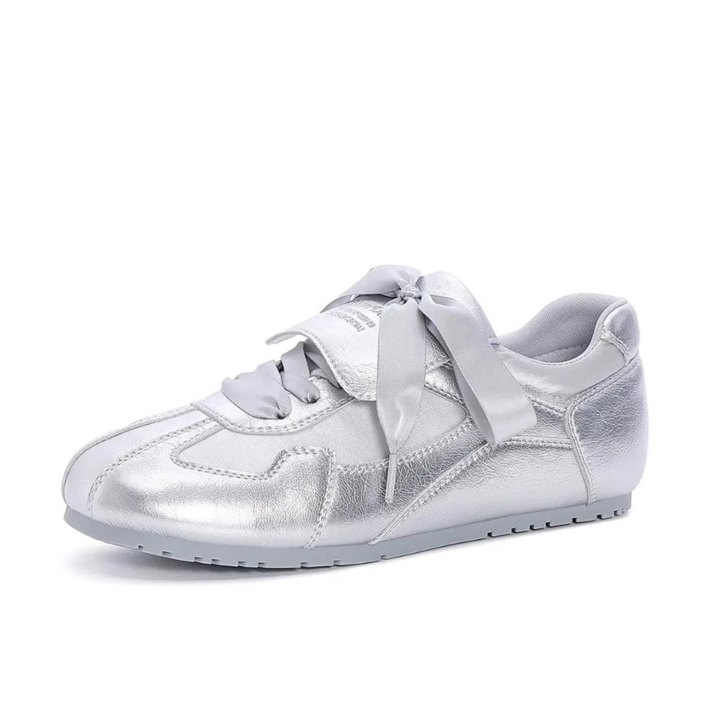 Round Toe Flats Sneakers Silver