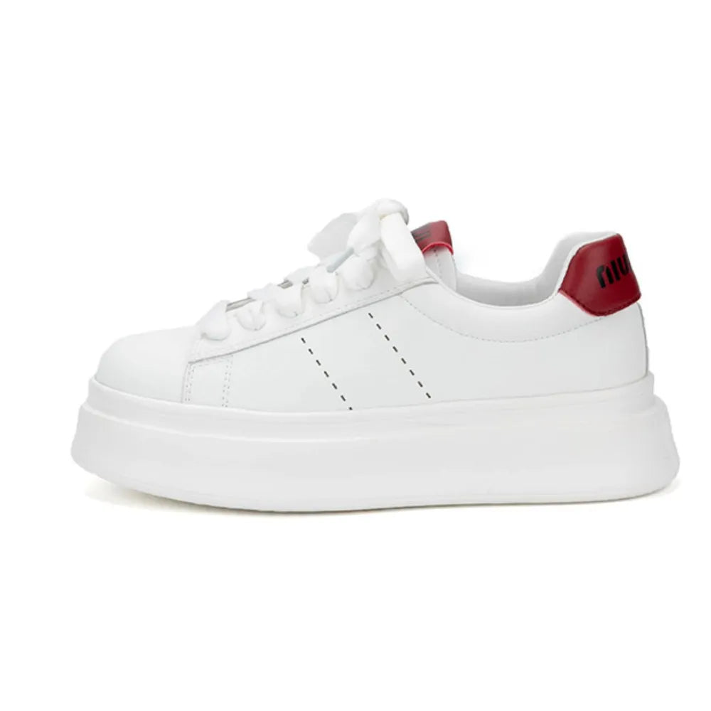 Lace Up Contrast Round Toe Platform Sneakers Red