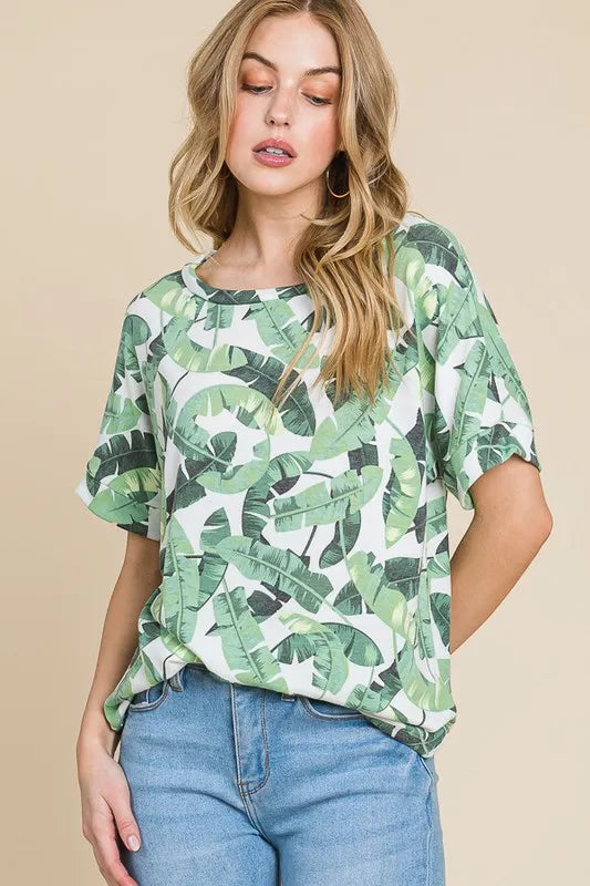 BOMBOM Lightweight Printed Round Neck Short Sleeve T-Shirt