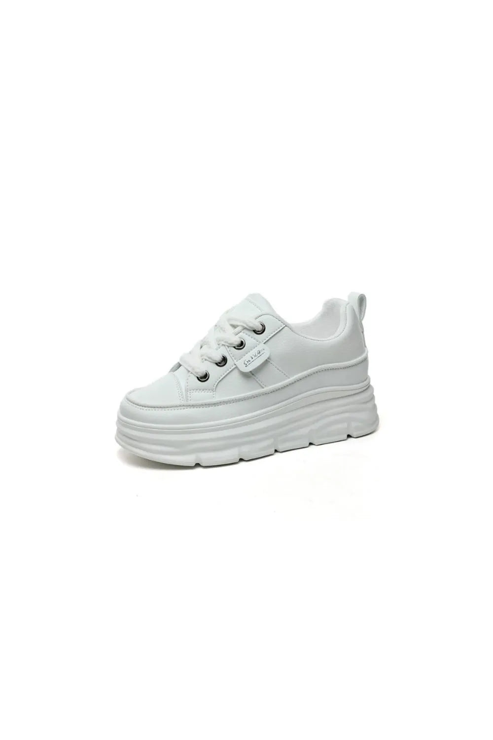 Lace Up Round Toe Platform Sneakers White