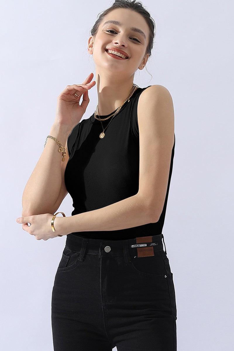 Ninexis Ribbed Round Neck Tank Black