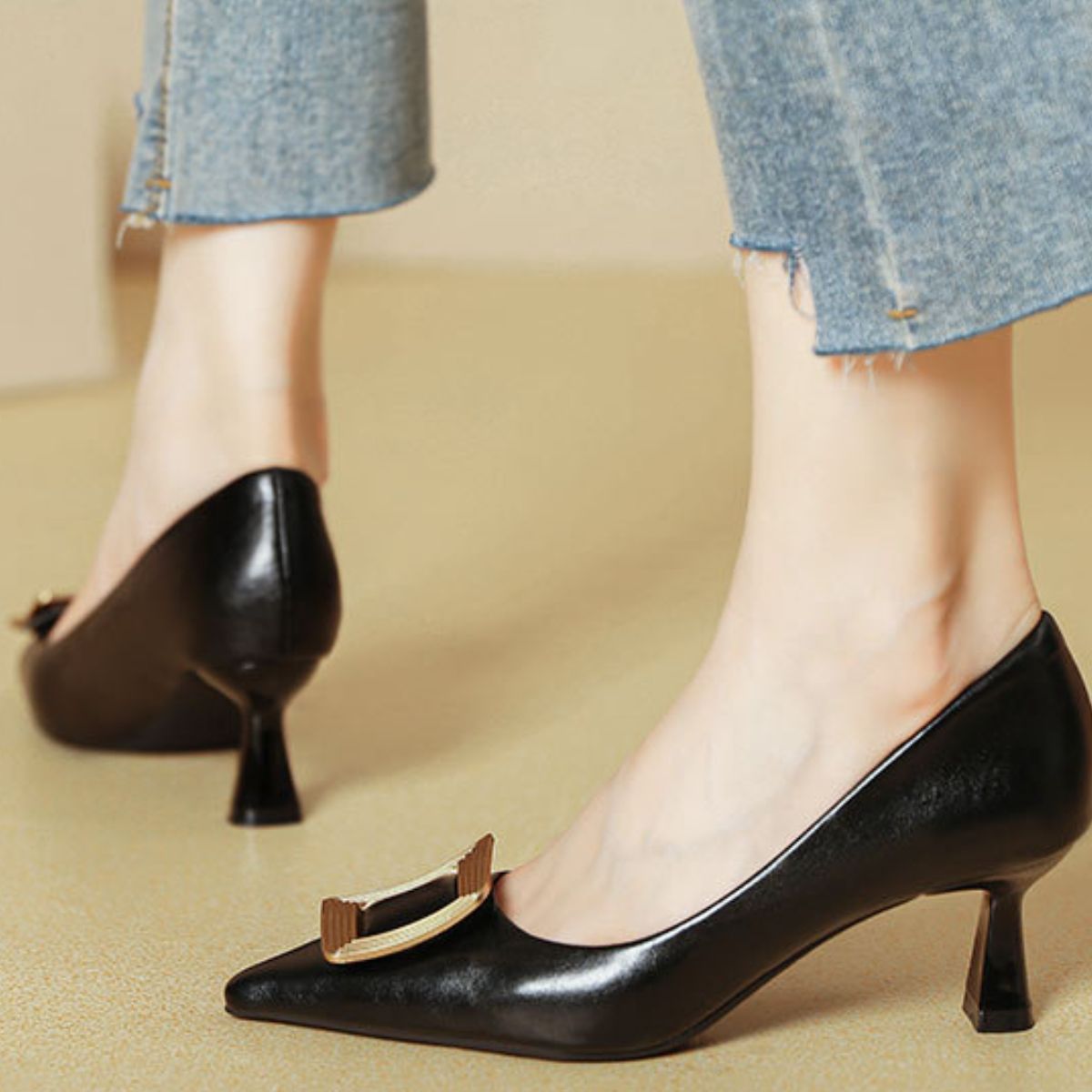Point Toe Flare Heel Pumps