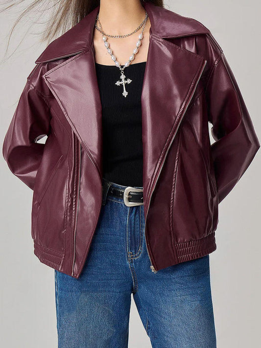 Zip Up Drop Shoulder Jacket Plum Purple