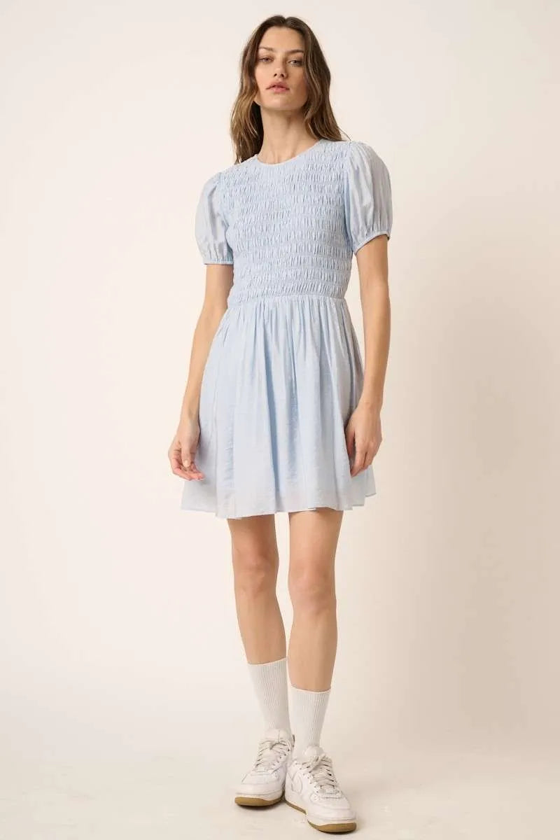 Mittoshop Smocking Detail Puff Sleeve Mini Dress