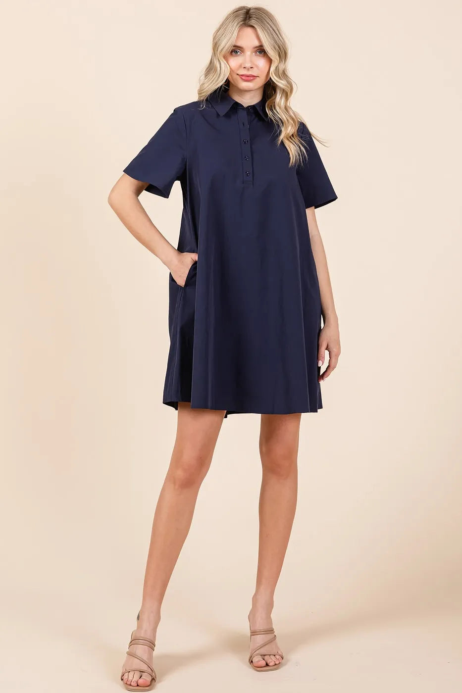 Mittoshop Poplin Collar Pleated Back Mini Dress