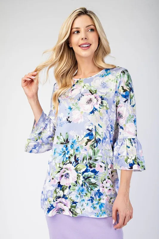 Celeste Full Size Floral Layering Tops with None Slip Sleeves Plus Size LAVENDER FLORAL