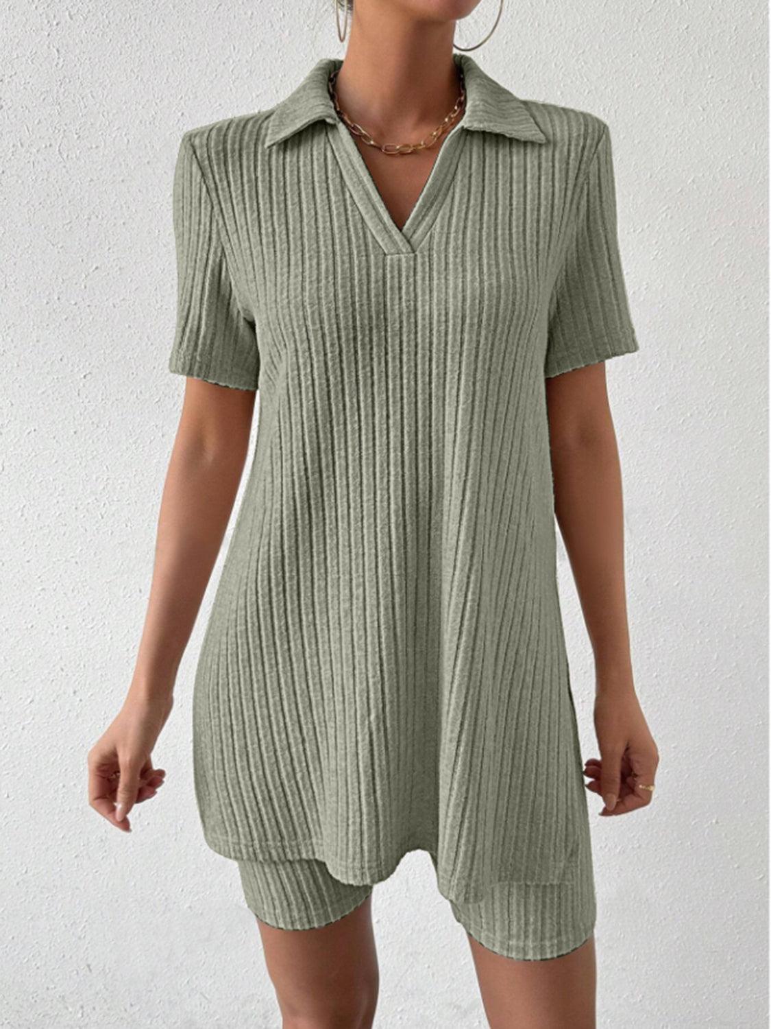 Johnny Collar Short Sleeve Top and Shorts Set Sage
