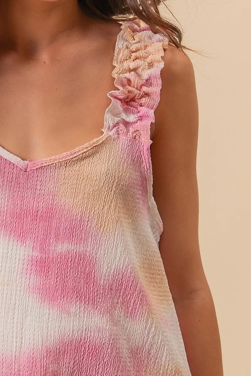 BiBi Tie Dye Printed Textured Woven with Ruffled