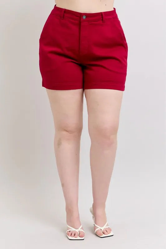 Judy Blue Full Size High Waist Tummy Control Garment Dyed Heart Shaped Denim Shorts Plus Size