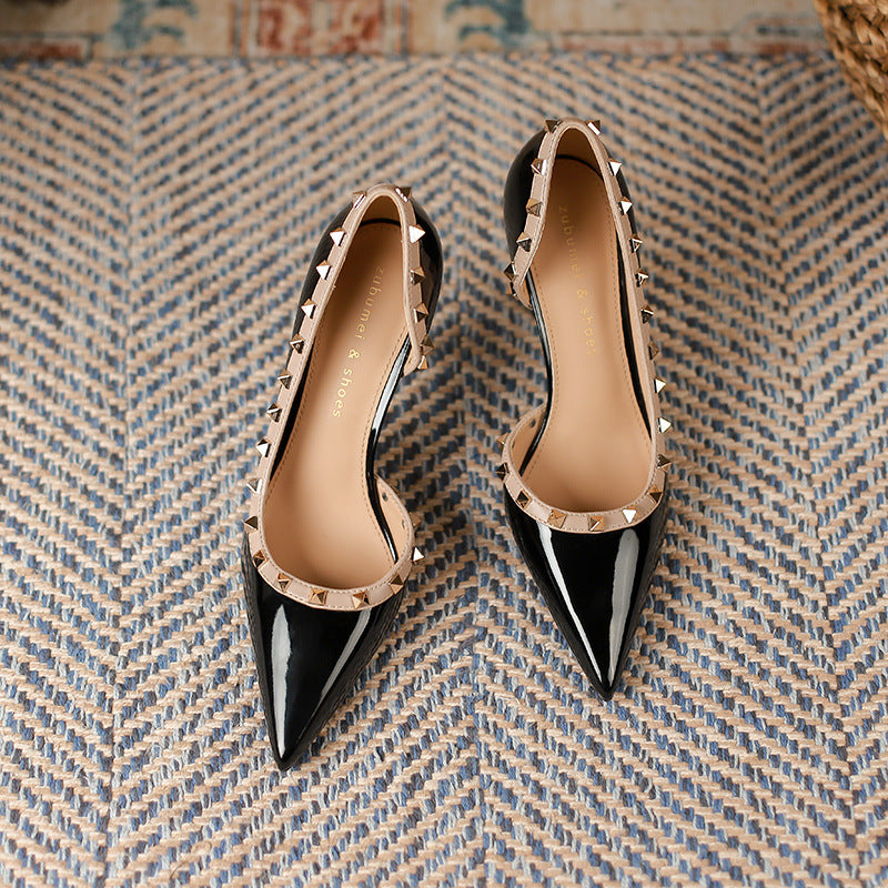 Rivet Detail Point Toe Stiletto Pumps Black