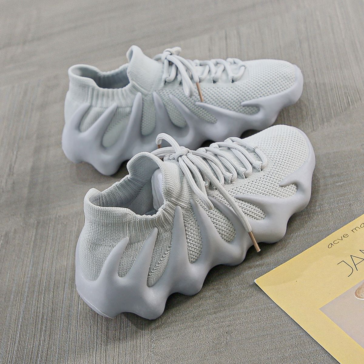 Lace Up Round Toe Mesh Athletic Gray
