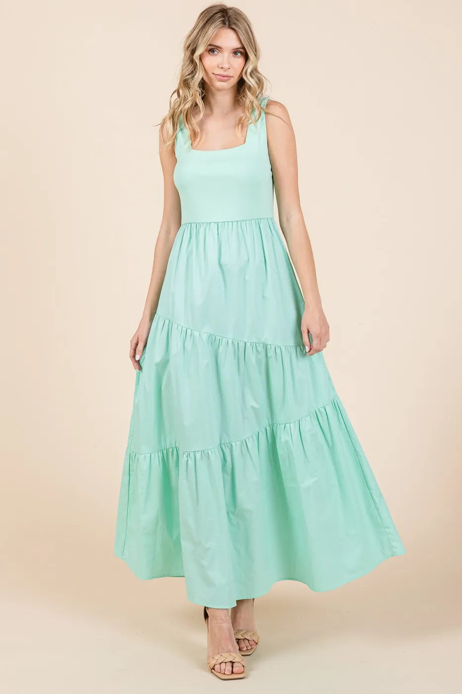 Mittoshop Mix Media Square Neck Maxi Dress AQUA