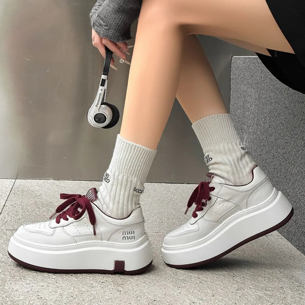 Lace Up Round Toe Platform Sneakers Rust