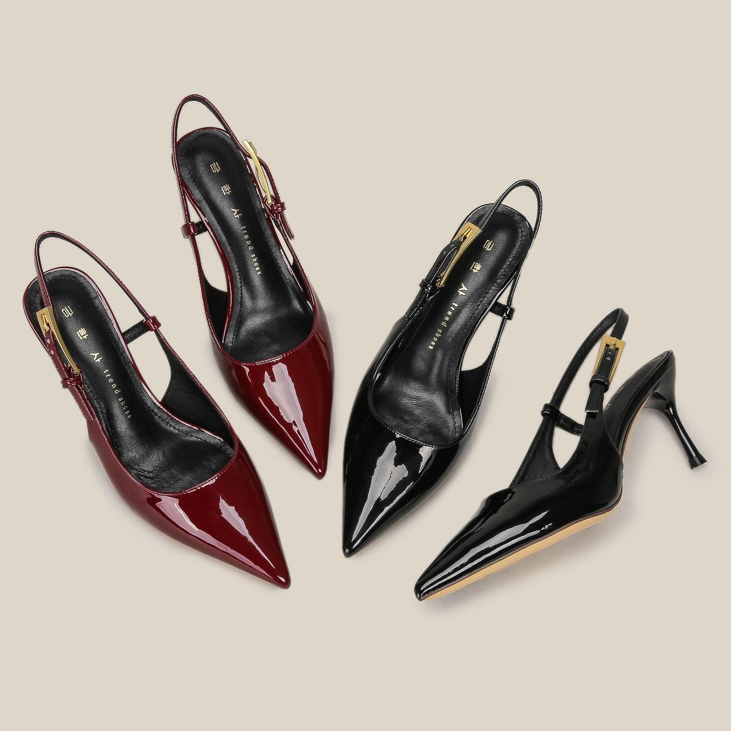 Point Toe Flare Heel Slingback Pumps Black