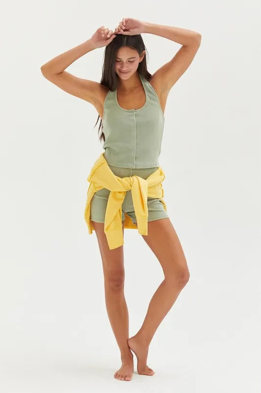 HYFVE Halter Neck Buttoned Washed Top