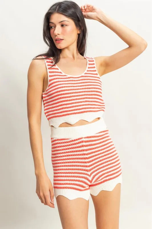 HYFVE Striped Cropped Tank and Shorts Set CORAL CREAM