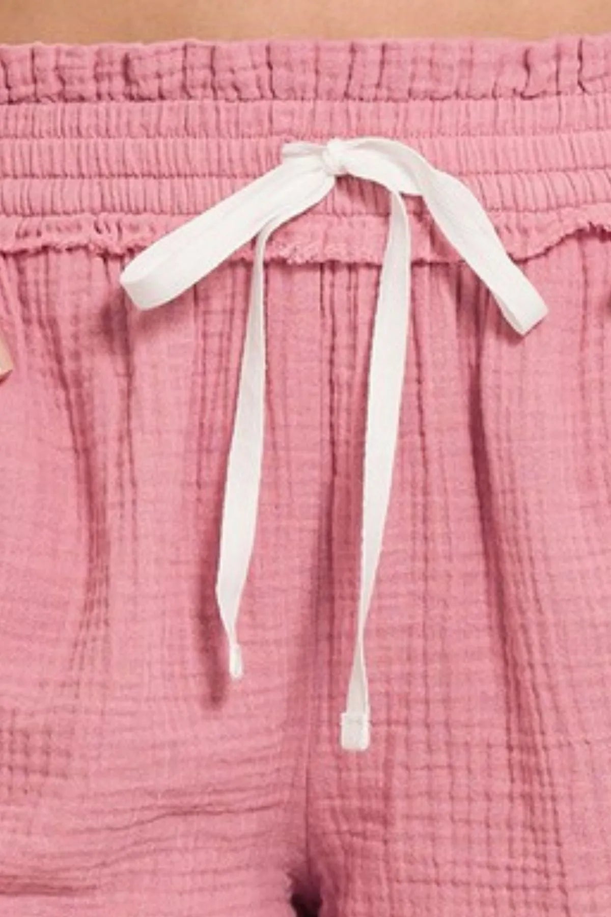 Zenana Double Gauze Elasticband Drawstring Waist Shorts