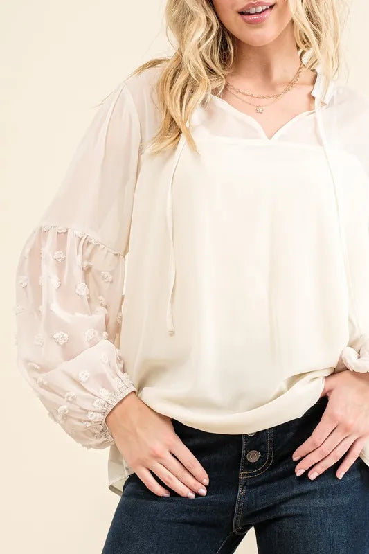 And The Why Polka Dot Balloon Sleeve Woven Blouse