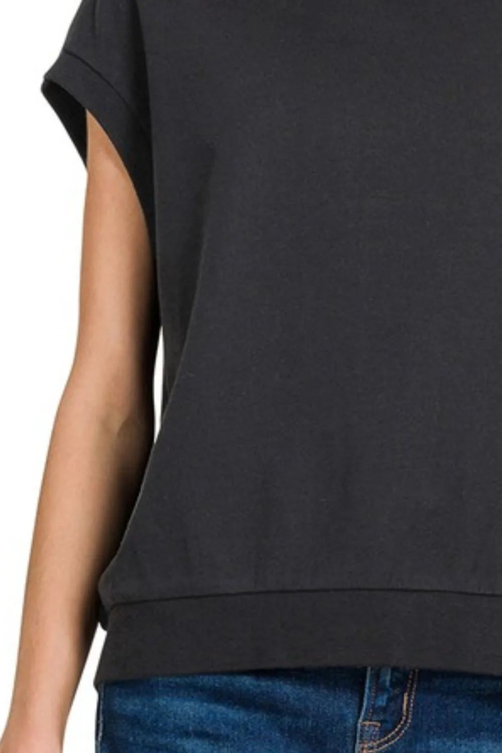 Zenana French Terry Round Neck Cap Sleeve T-Shirt