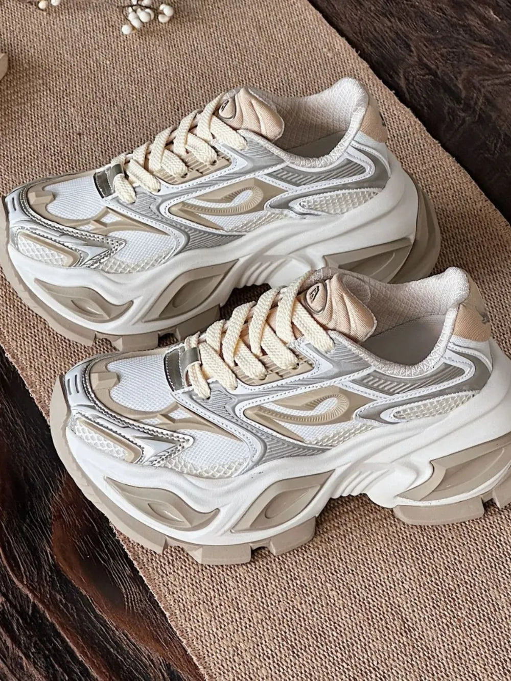 Breathable Chunky Platform Sneakers Tan