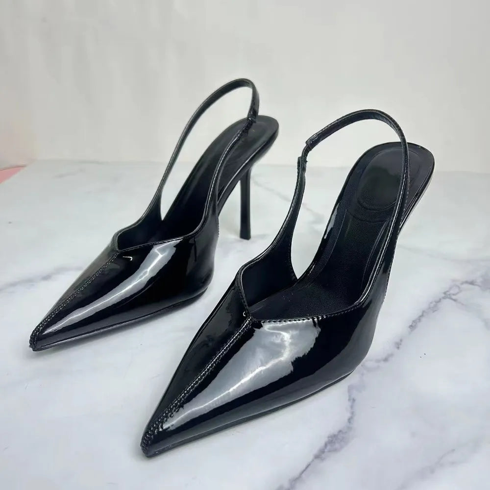 Slingback Point Toe Stiletto Pumps Black