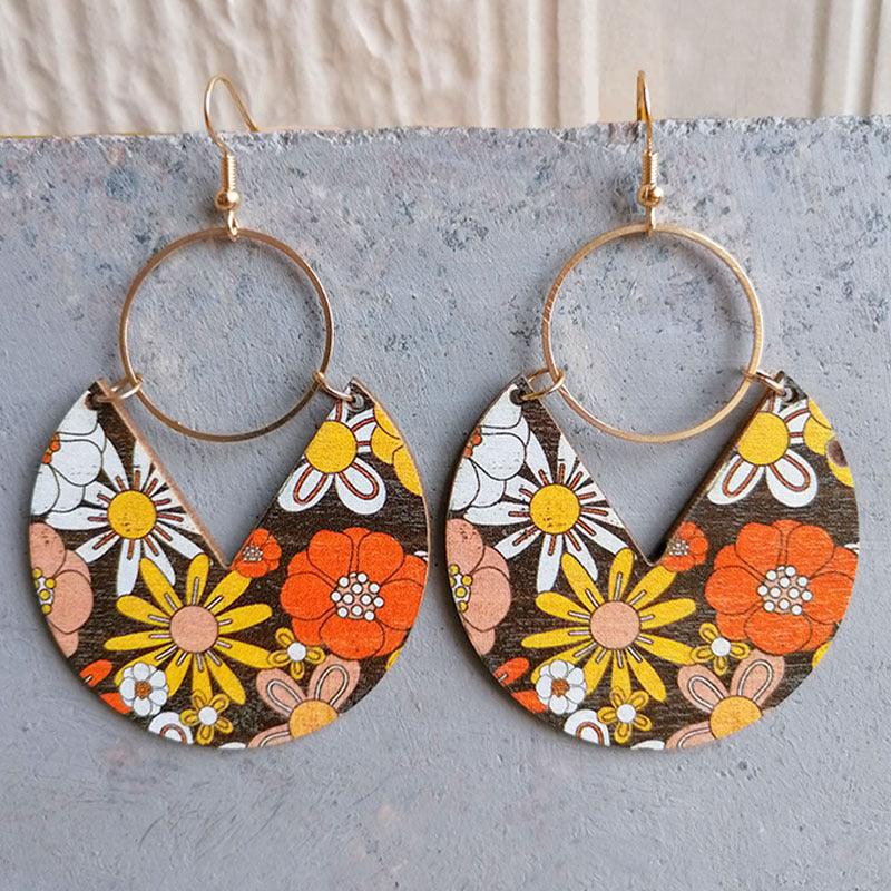 Ms.Pac-Man Shape Wooden Dangle Earrings Style B One Size