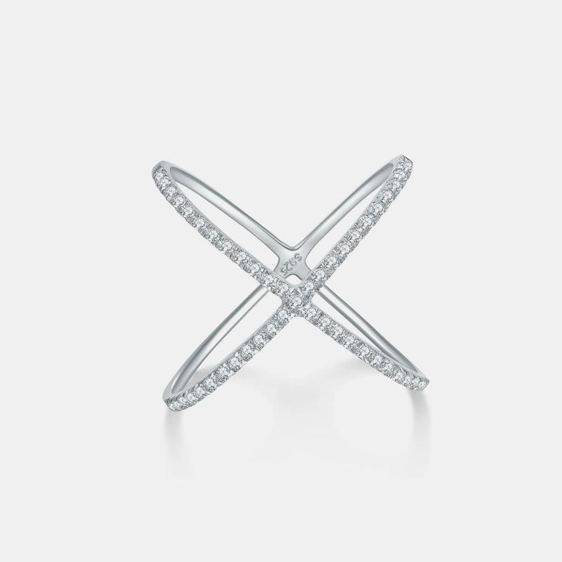 925 Sterling Silver Moissanite Crisscross Ring Silver