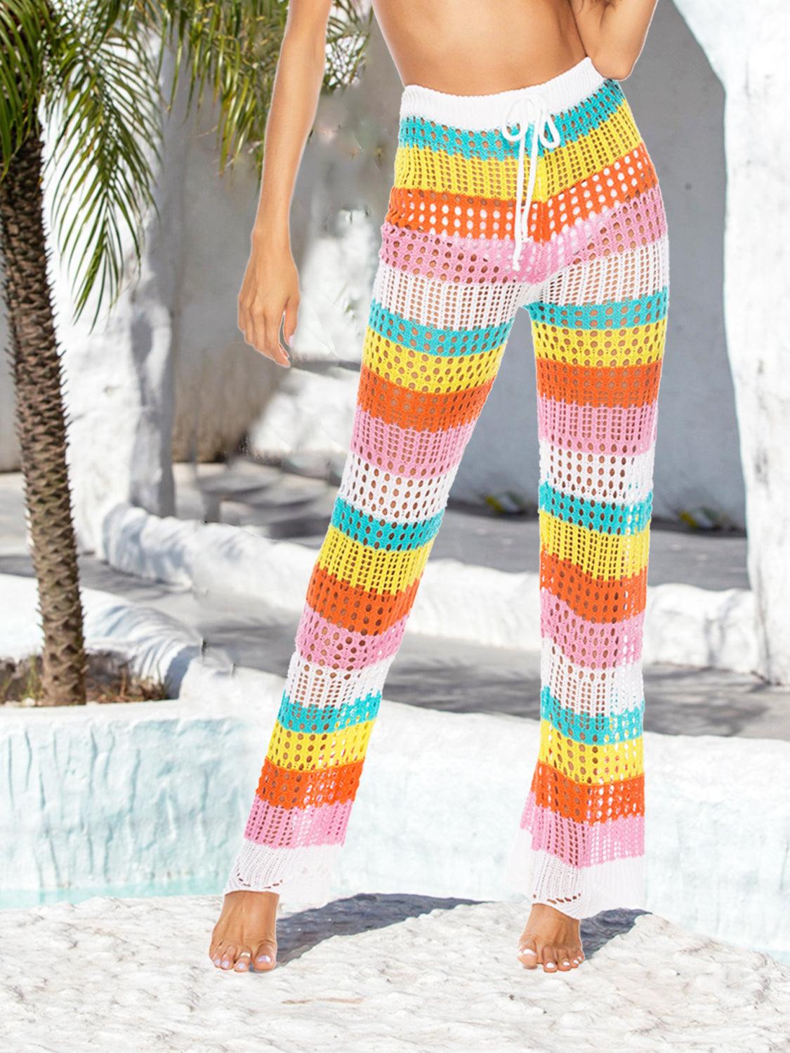Cutout Contrast High Waist Swim Pants Multicolor