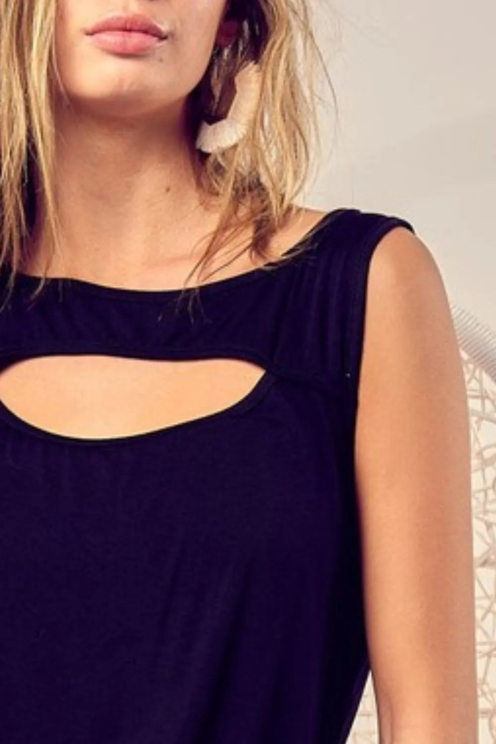 BiBi Rayon Span Knit With Cut Out Front Sleeveless Top