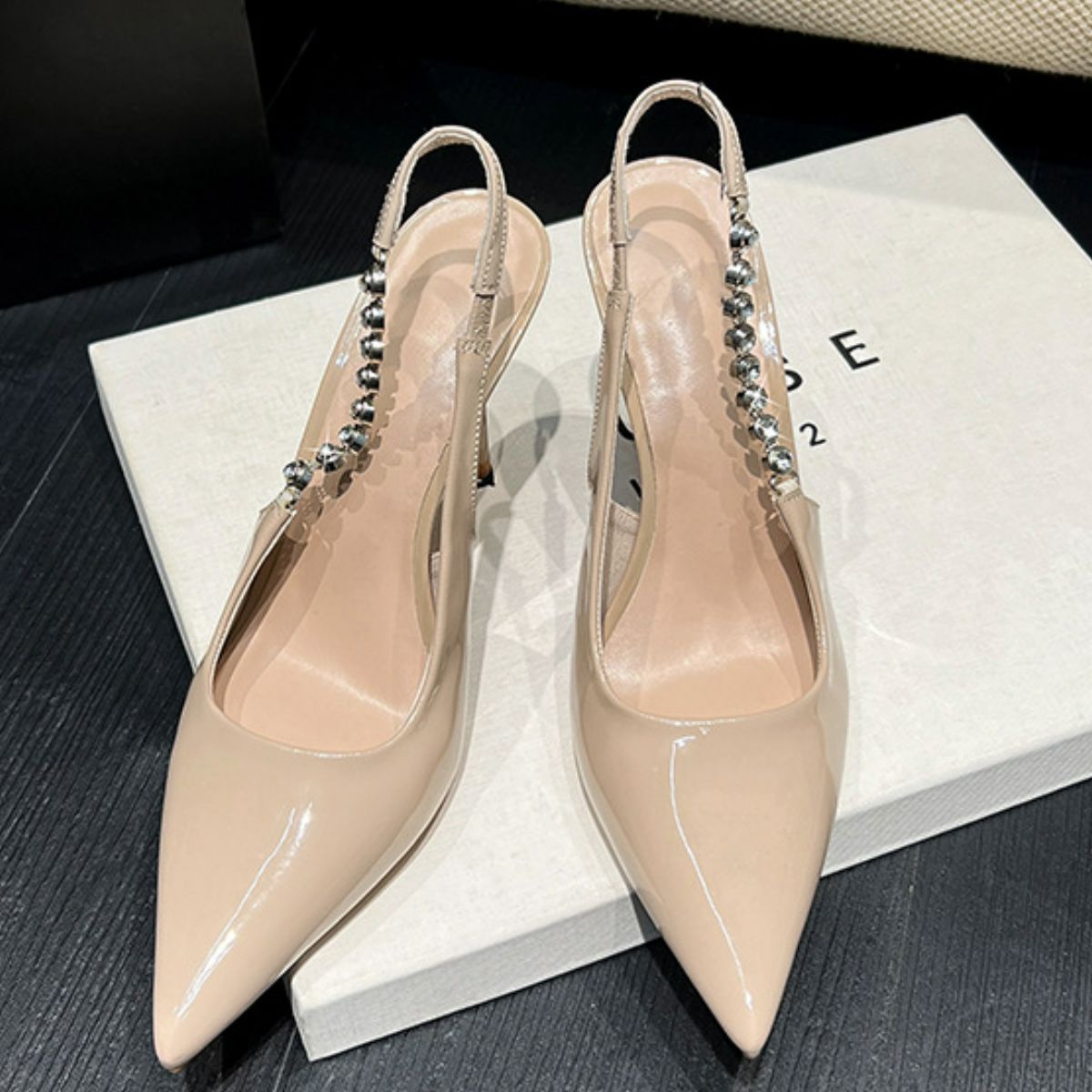 Point Toe Stiletto Slingback Pumps Apricot