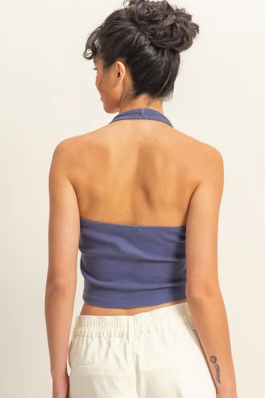 HYFVE Halter Neck Buttoned Washed Top