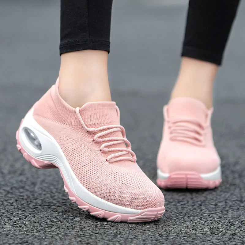 Lace Up Round Toe Platform Athletic Pink
