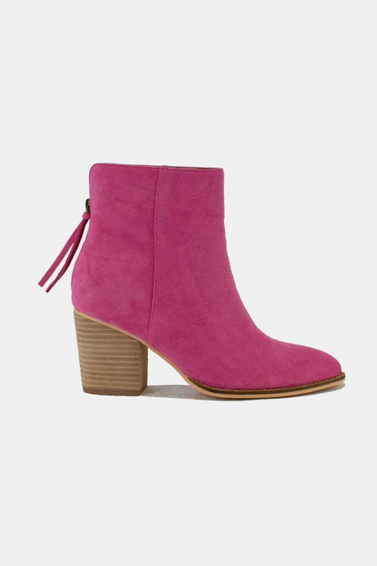 Beast Fashion Suede Point Toe Ankle Booties Cerise